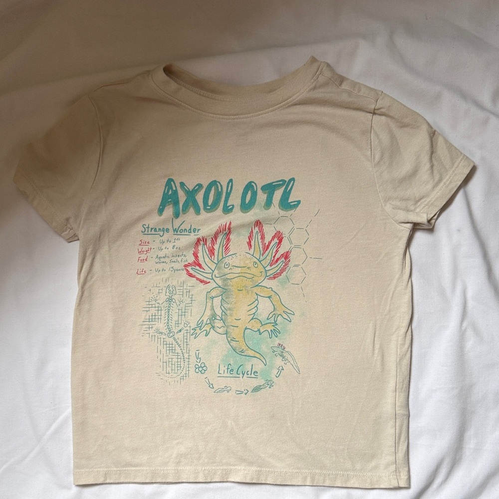 Kids Cream/Yellow Axolotl Graphic Tee - Playful Life Cycle Design XS 4/5